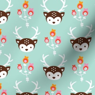 Adorable little blossom deer baby nursery illustration and kids fashion print