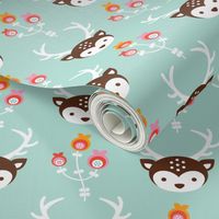 Adorable little blossom deer baby nursery illustration and kids fashion print