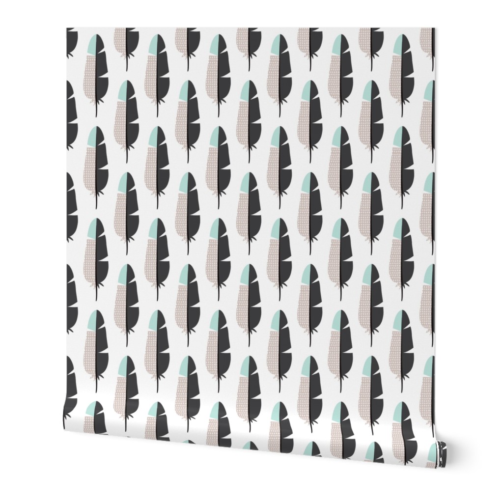 Soft mint blue pastel feathers scandinavian geometric spring pattern