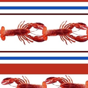 Line of Watercolor Lobsters with Red & Blue Stripe