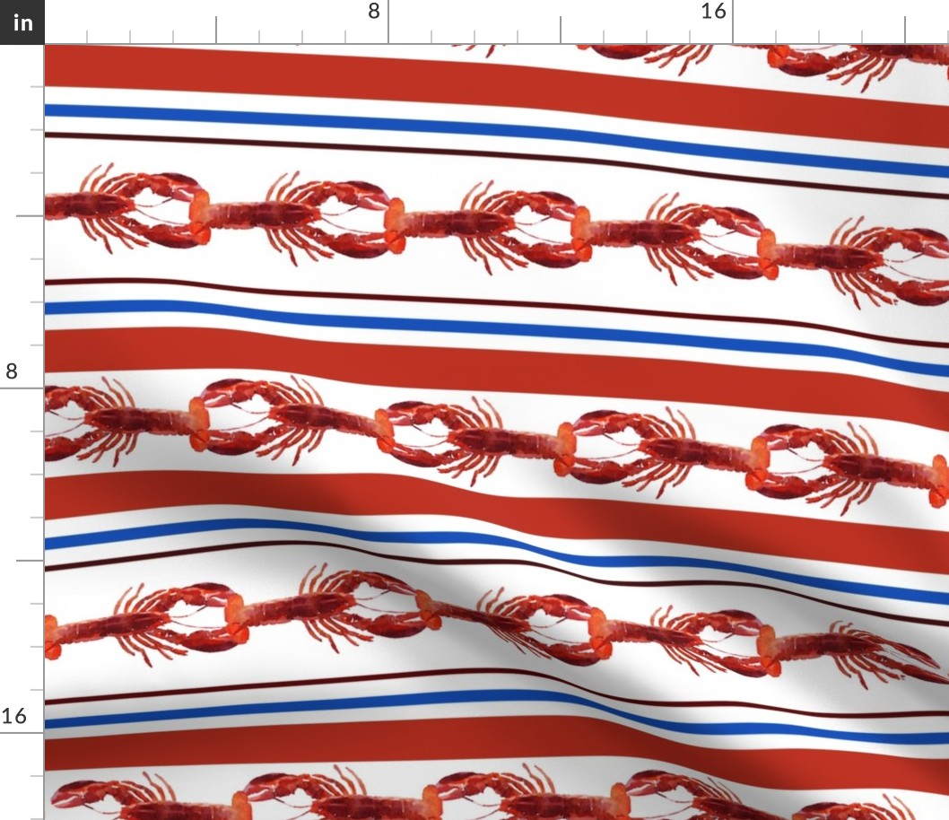 Line of Watercolor Lobsters with Red & Blue Stripe