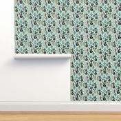 Geometric Cubist Hep Cats large scale, mint green turquoise aqua