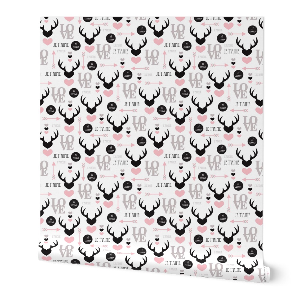 Oh deer valentine love illustration hearts and cupid arrow geometric pattern