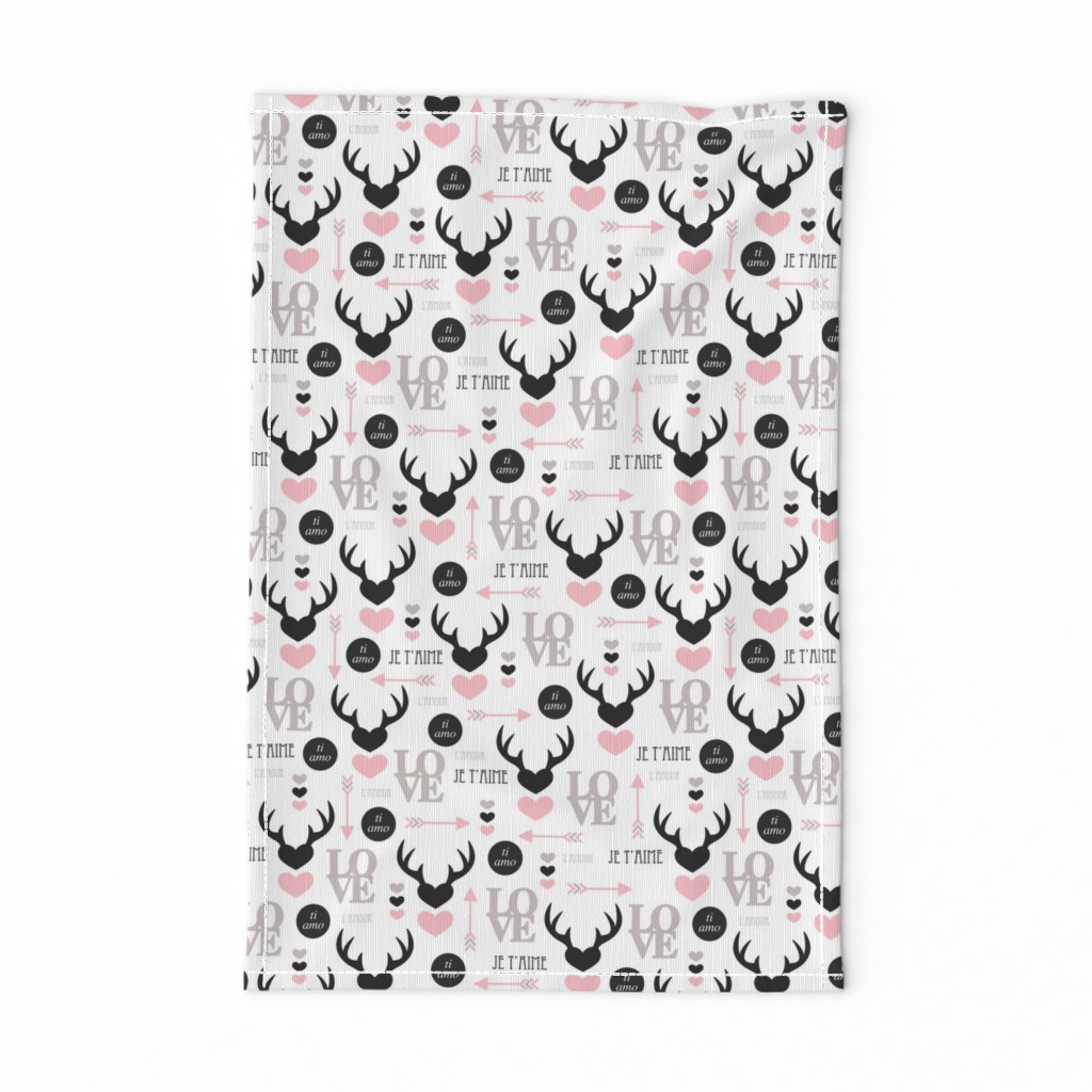 Oh deer valentine love illustration hearts and cupid arrow geometric pattern