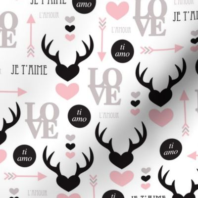 Oh deer valentine love illustration hearts and cupid arrow geometric pattern