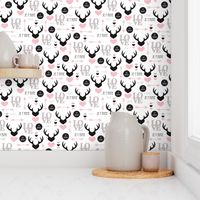 Oh deer valentine love illustration hearts and cupid arrow geometric pattern