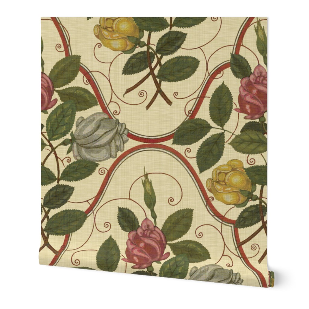 Victorian Rose Ogee ~ Trianon Cream Linen Luxe