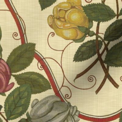 Victorian Rose Ogee ~ Trianon Cream Linen Luxe