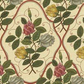 Victorian Rose Ogee ~ Trianon Cream Linen Luxe