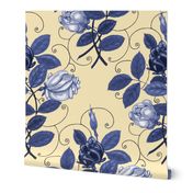 Victorian Roses ~ Blue and White on Trianon Cream