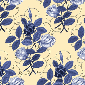 Victorian Roses ~ Blue and White on Trianon Cream