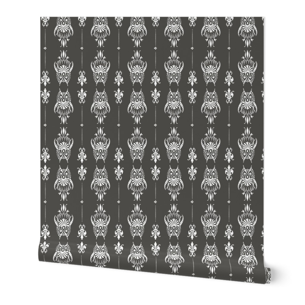 owl brocade in dark gray