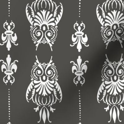 owl brocade in dark gray