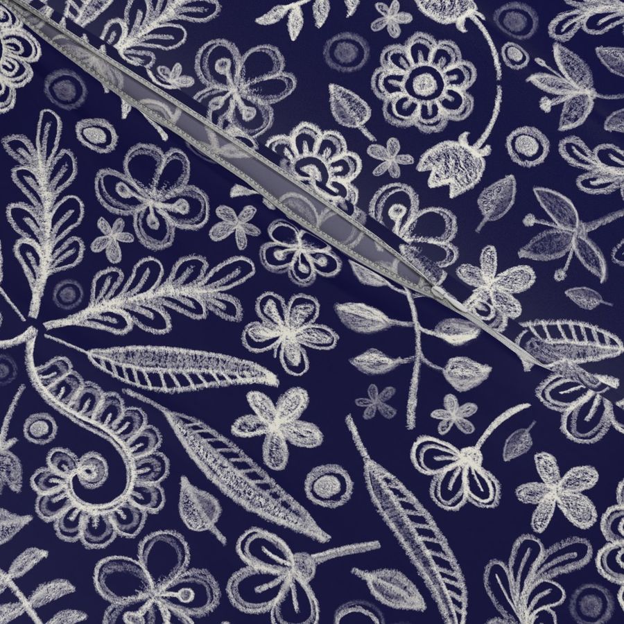 Chalkboard Floral Doodles in Navy & Cream