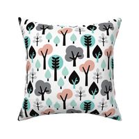 Pastel scandinavian woodland forest tree leaf and nature illustration pattern