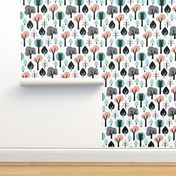 Pastel scandinavian woodland forest tree leaf and nature illustration pattern