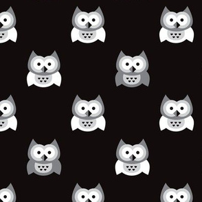 Cute black and white kids owls illustration fun scandinavian trend pattern in gray colors