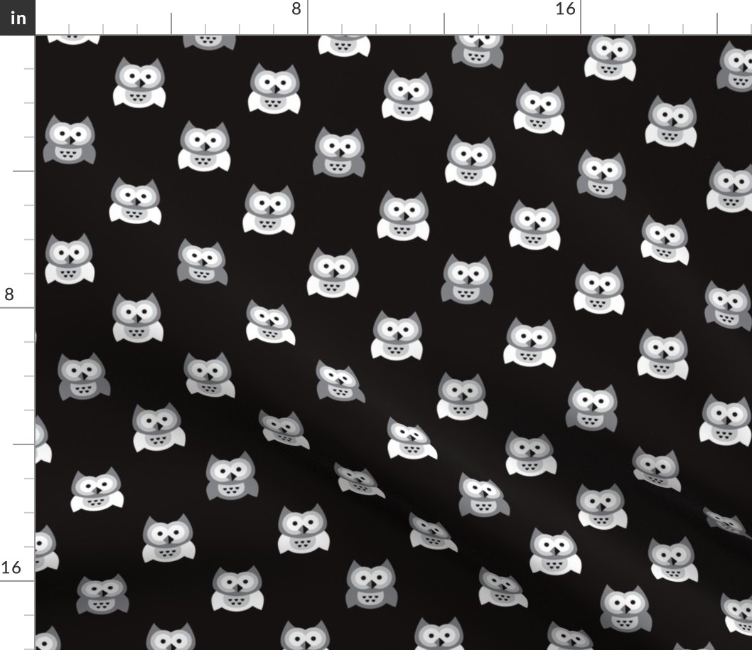 Cute black and white kids owls illustration fun scandinavian trend pattern in gray colors