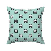 Cute mint blue kids owls illustration fun scandinavian trend pattern in pastel colors