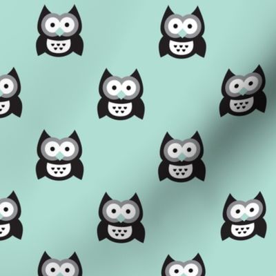 Cute mint blue kids owls illustration fun scandinavian trend pattern in pastel colors