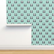 Cute mint blue kids owls illustration fun scandinavian trend pattern in pastel colors