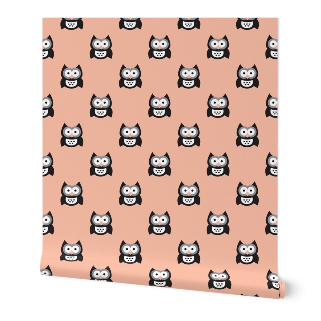 Cute coral kids owls illustration fun scandinavian trend pattern in pastel colors