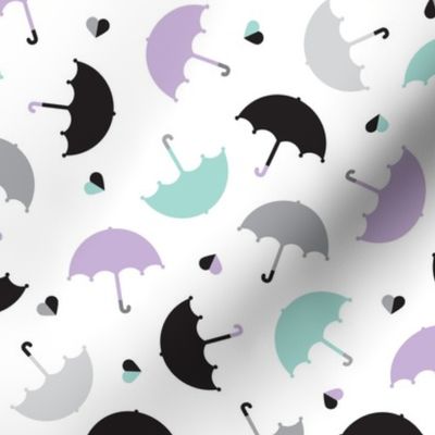 Pastel rainy days ove the rain vintage umbrella trendy kids illustration pattern