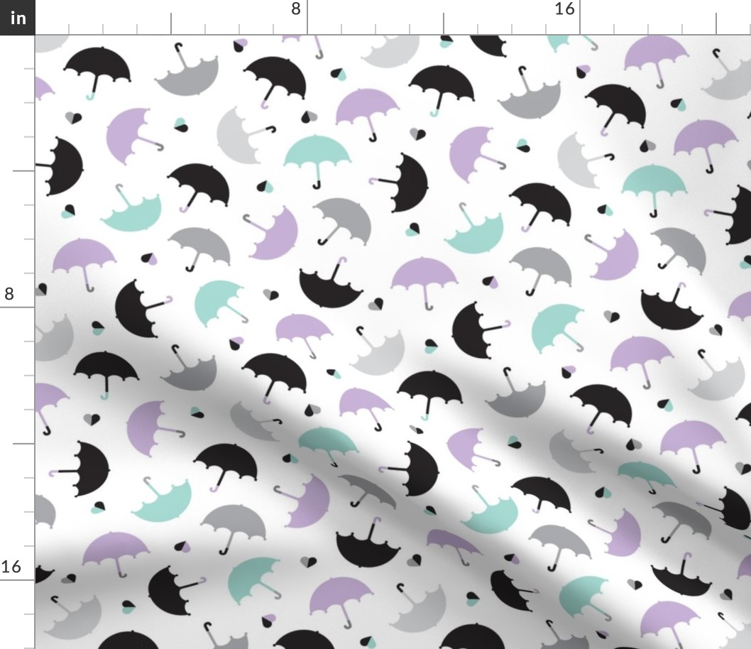 Pastel rainy days ove the rain vintage umbrella trendy kids illustration pattern