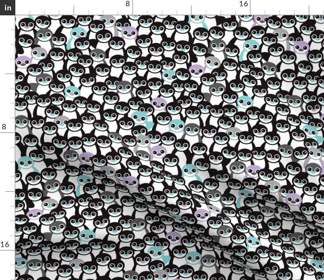 Cute little kids pattern in mint and coral adorable penguins winter illustration pattern for girls