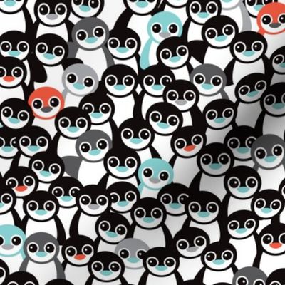 Cute little kids pattern in mint and coral adorable penguins winter illustration pattern for boys