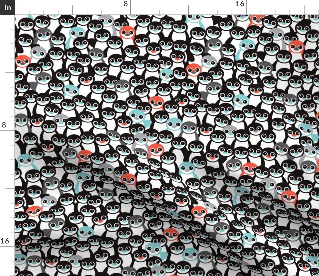 Cute little kids pattern in mint and coral adorable penguins winter illustration pattern for boys