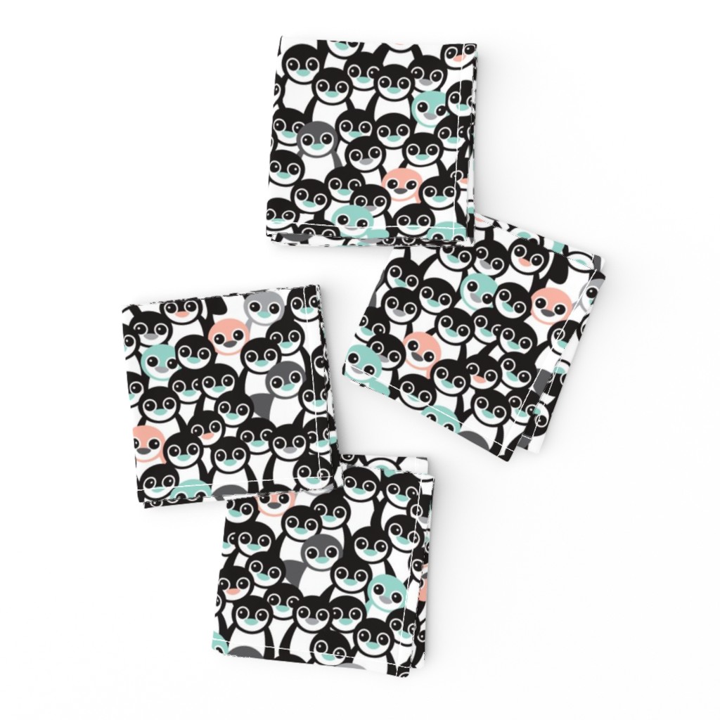 Cute little kids pattern in mint and coral adorable penguins winter illustration pattern