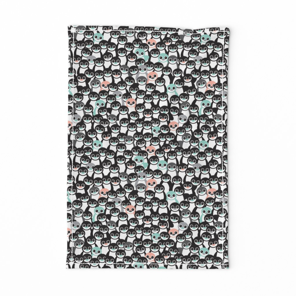 Cute little kids pattern in mint and coral adorable penguins winter illustration pattern