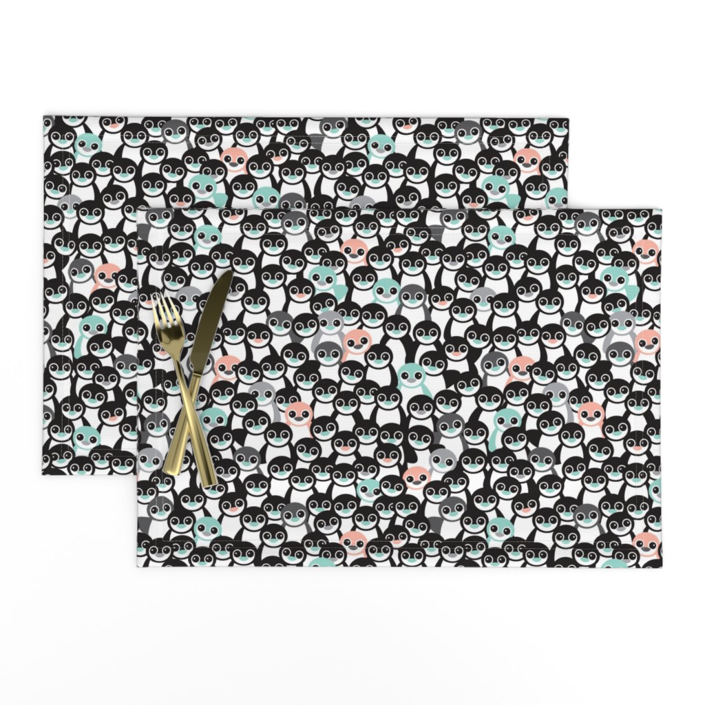 Cute little kids pattern in mint and coral adorable penguins winter illustration pattern