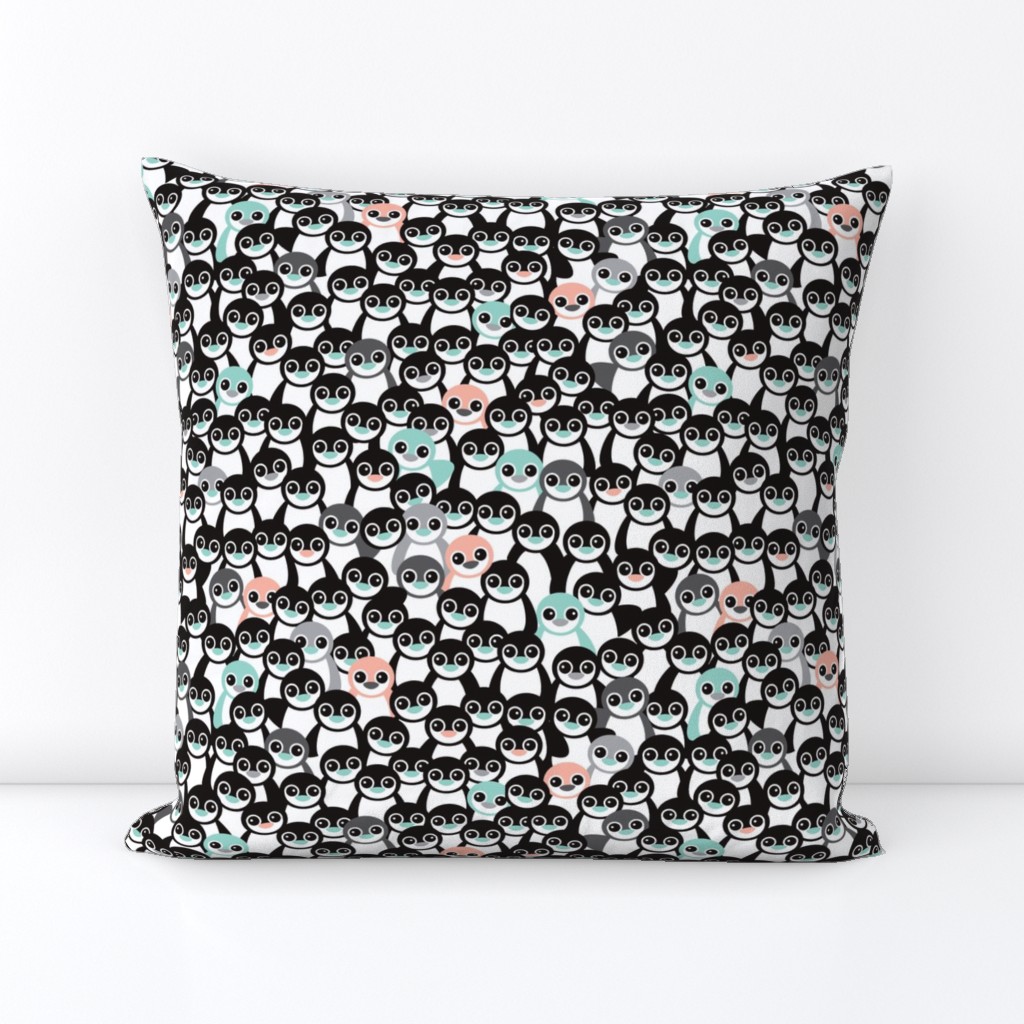 Cute little kids pattern in mint and coral adorable penguins winter illustration pattern