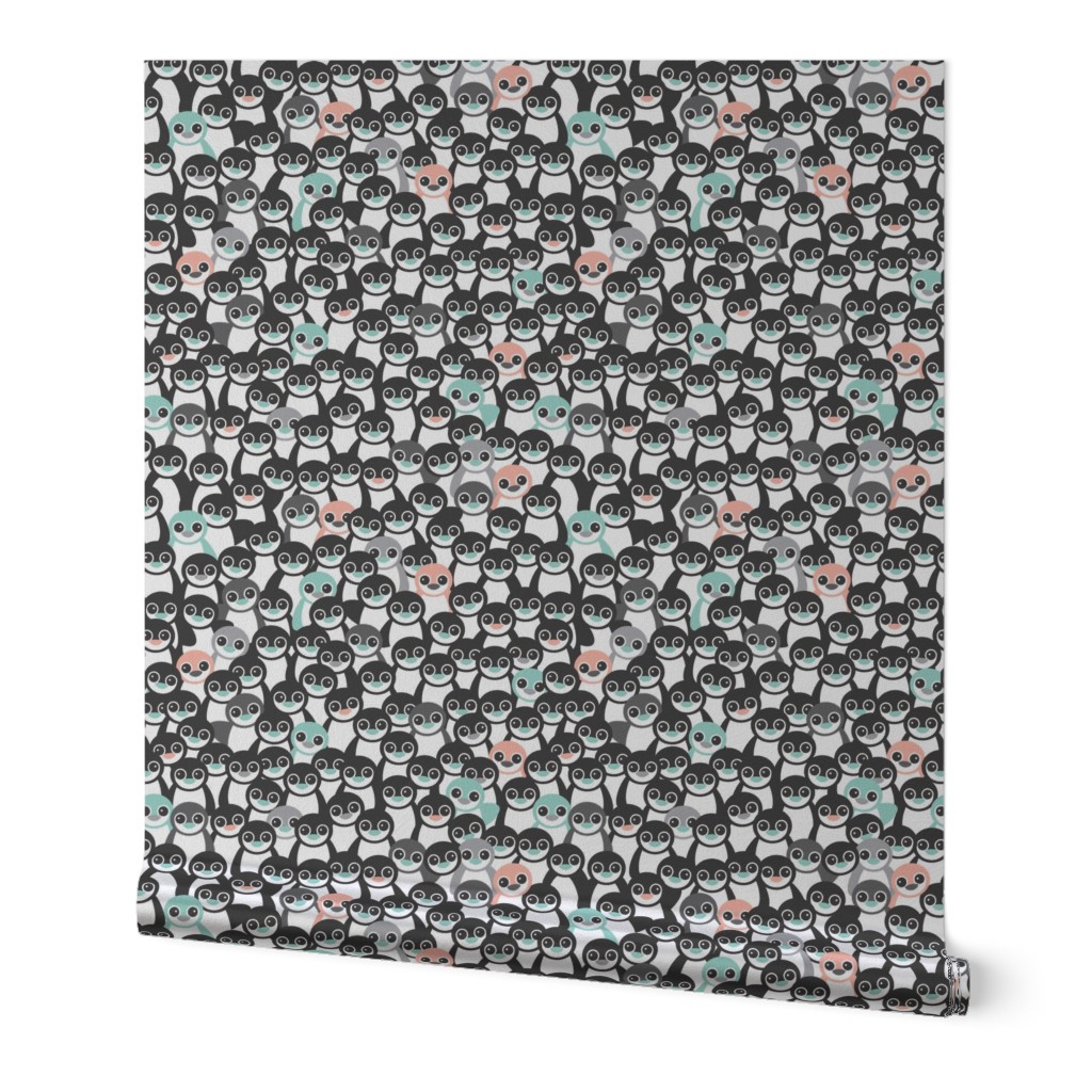 Cute little kids pattern in mint and coral adorable penguins winter illustration pattern