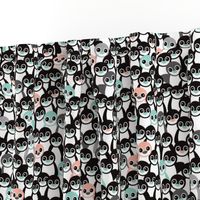 Cute little kids pattern in mint and coral adorable penguins winter illustration pattern