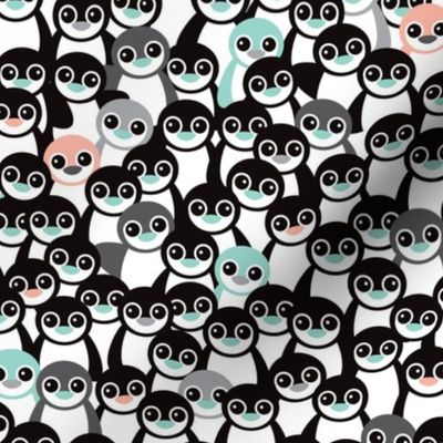 Cute little kids pattern in mint and coral adorable penguins winter illustration pattern