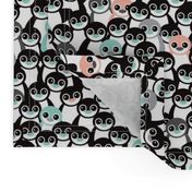 Cute little kids pattern in mint and coral adorable penguins winter illustration pattern