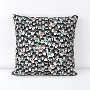 Cute little kids pattern in mint and coral adorable penguins winter illustration pattern