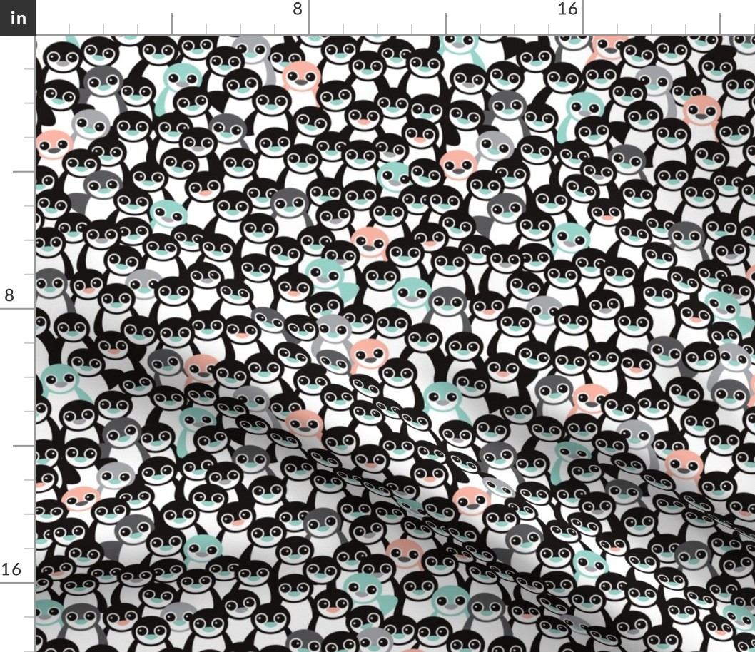 Cute little kids pattern in mint and coral adorable penguins winter illustration pattern