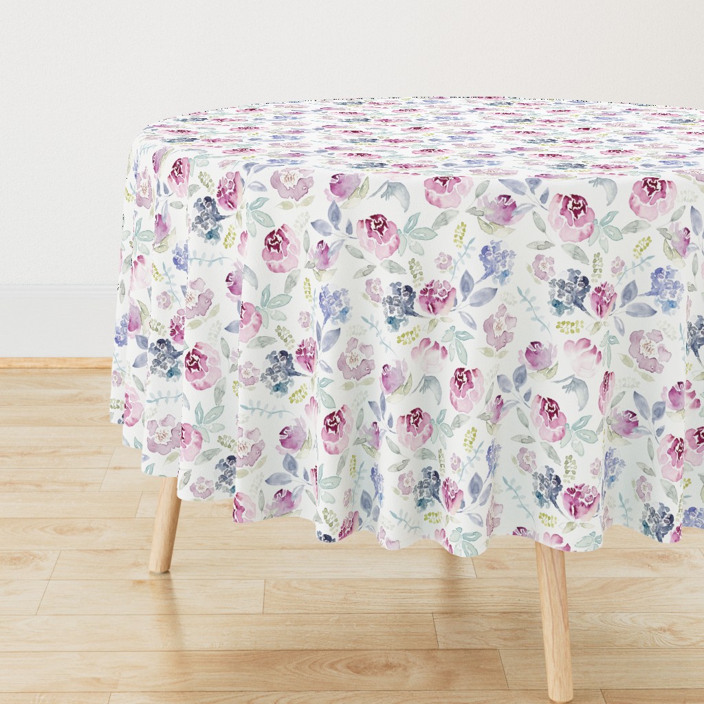 Watercolour Florals Vintage Faded Style on White LARGE