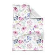 Watercolour Florals Vintage Faded Style on White LARGE