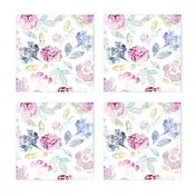 Watercolour Florals Vintage Faded Style on White LARGE