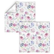 Watercolour Florals Vintage Faded Style on White LARGE