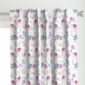 Watercolour Florals Vintage Faded Style on White LARGE