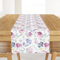 Watercolour Florals Vintage Faded Style on White LARGE