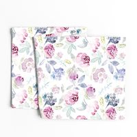 Watercolour Florals Vintage Faded Style on White LARGE