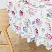 Watercolour Florals Vintage Faded Style on White LARGE