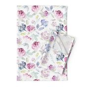 Watercolour Florals Vintage Faded Style on White LARGE